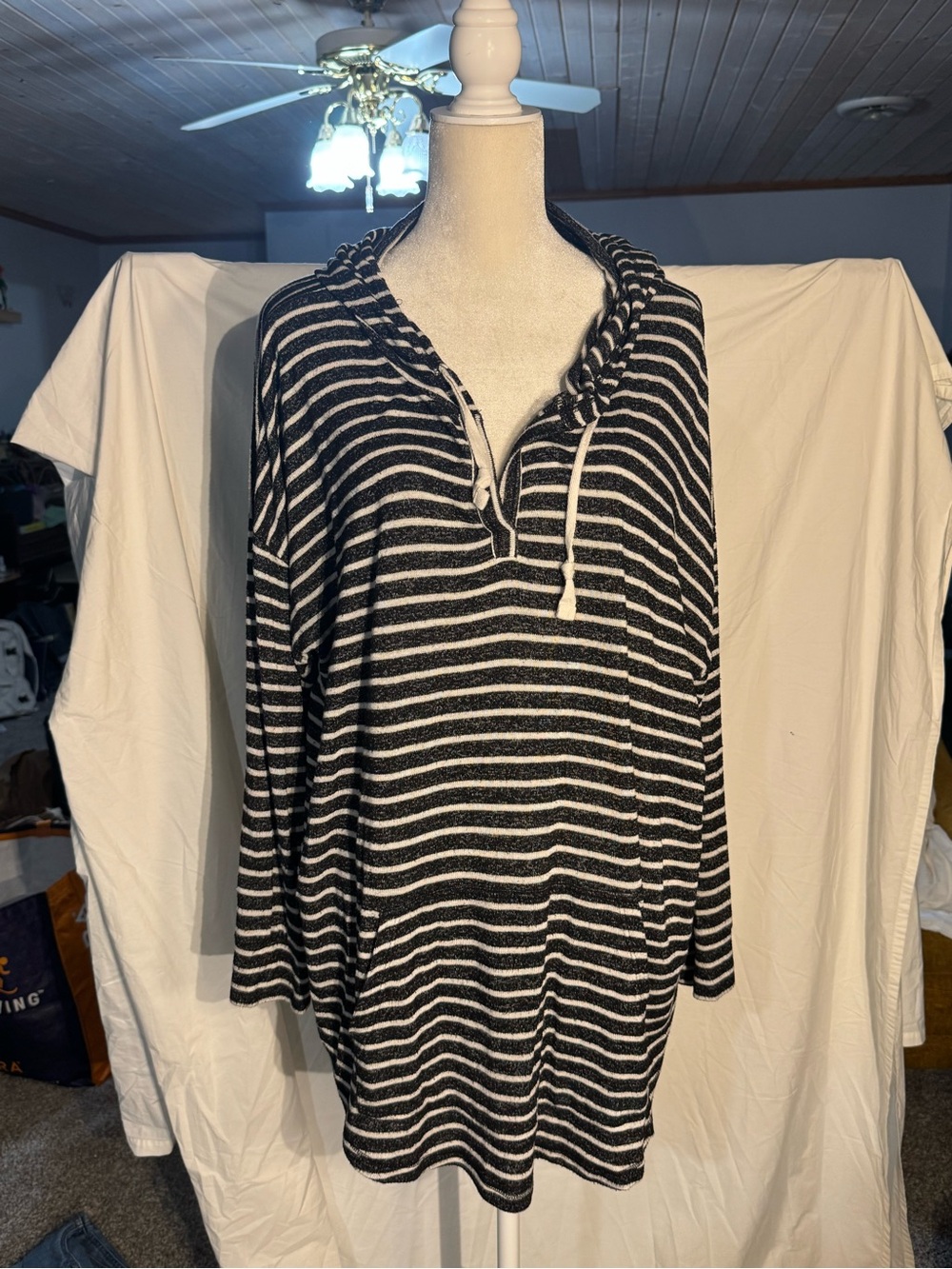 Market & Spruce Black and White Striped Hoodie Sweater
